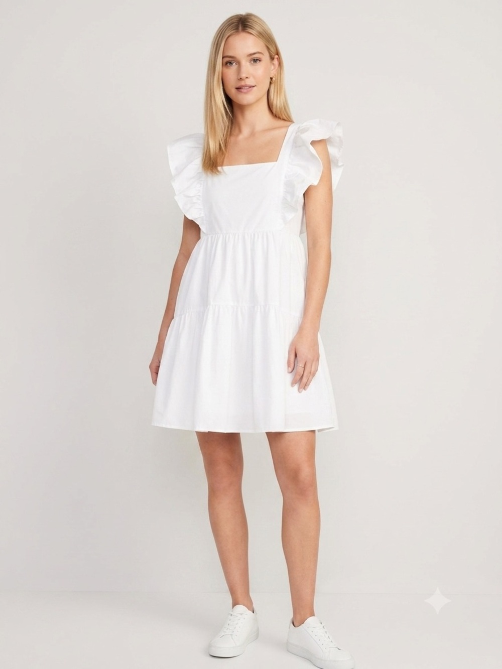 White Ruffle Sleeve Summer Dress Size Medium Herring Stones